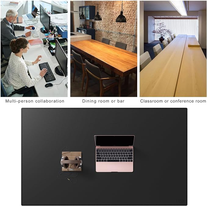 Cacoy 59x35.4 Inch Leather Desk Mat, XXL Large Computer Mouse Pad, PU Leather Desk Pad Blotter Protector, Office Table Cover, Multifunctional Desktop Matt for Desktop, Laptop Mouse Mat (Black)