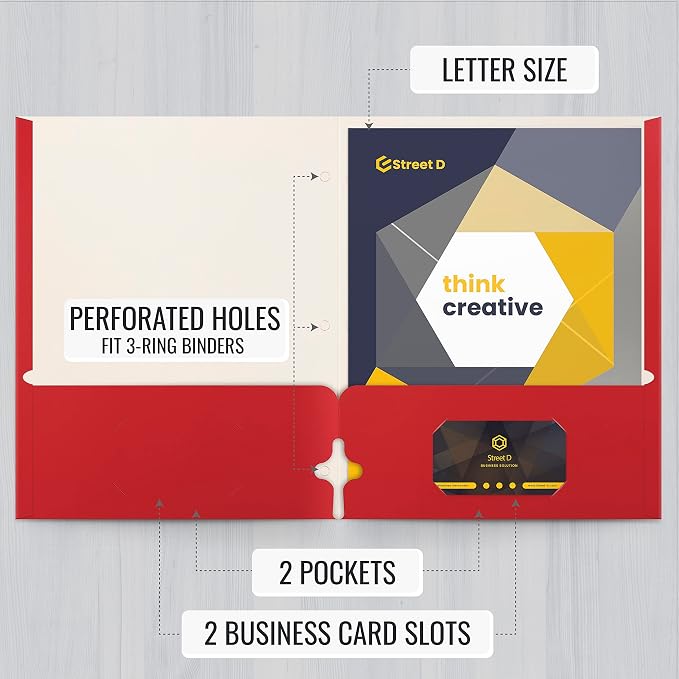 Better Office Products Two Pocket Portfolio Folders, 50-Pack, RED, Letter Size Paper Folders, 50 Pieces, Red