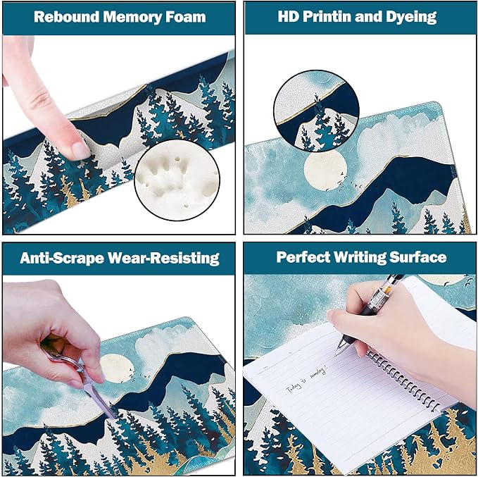 Large Gaming Mouse Pad Set, Keyboard Wrist Rest Support + Mouse Wrist Cushion + Extended Mousepad + Coaster, 35x15.5in Multifunctional Desk Mat, Abstract Mountain