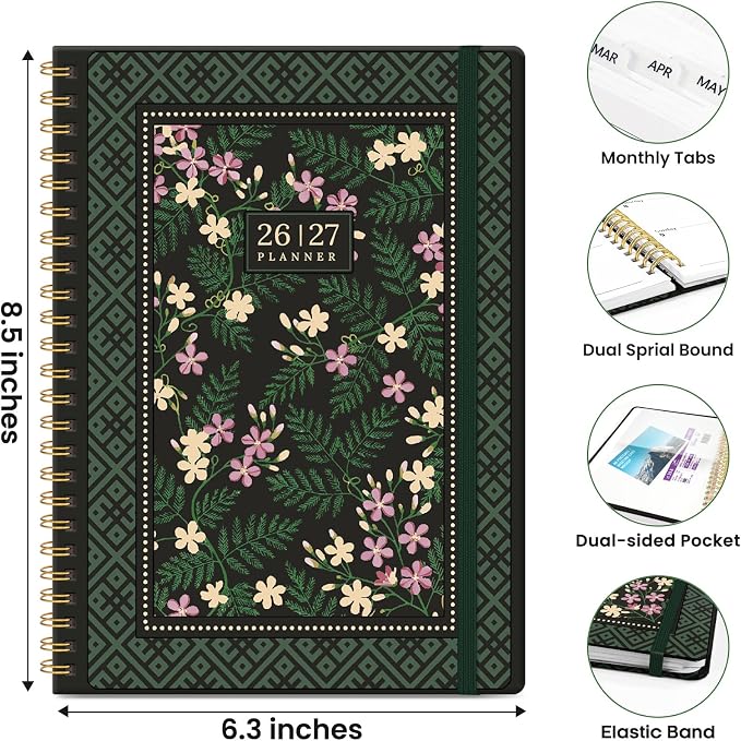 ZOTIA Academic Planner 2026-2027, Monthly & Weekly Jul 2026-Jun 2027 | Forest Lace, 6.3" x 8.5" Calendar Planner for Women, Hardcover Pretty Organizer for Women, School Office Home Supplies