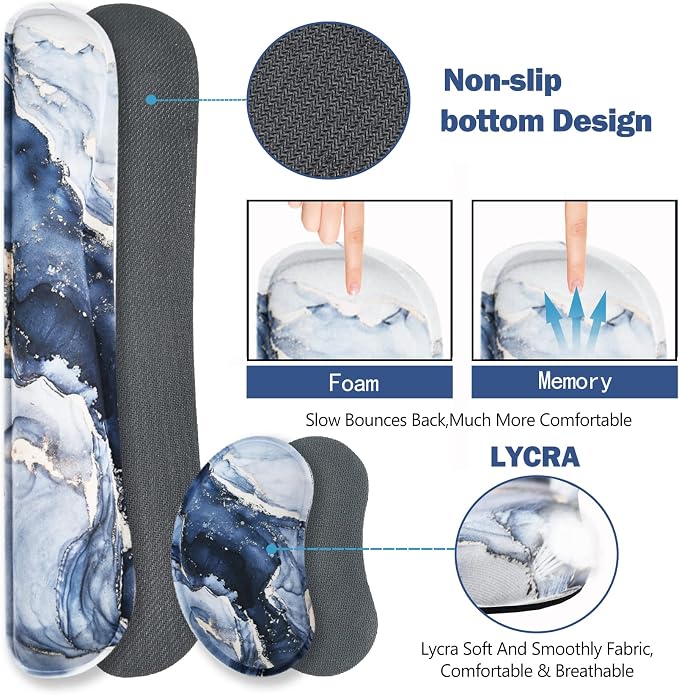 Large Gaming Mouse Pad, Keyboard Wrist Rest Pad & Wrist Support Mousepad Set, Stitched Edge, Extended, Non-Slip Base, Memory Foam,Multifunctional Desk Mat 4pcs for Office & Home, Gilt Marble