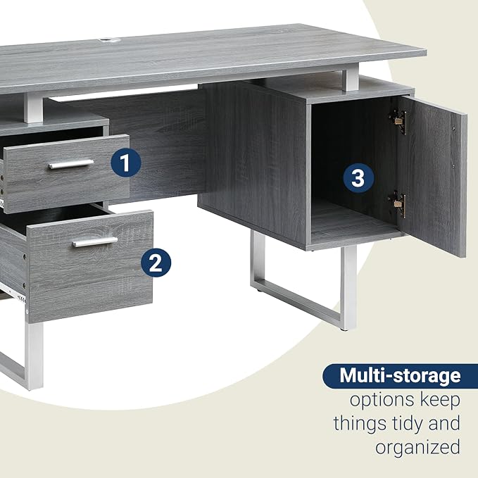 Techni Mobili Office Desk with Storage Drawers and Cabinet 51.25” W - Modern Office Desk with Large Floating Desktop Surface | Home office workstation, durable construction, everyday productivity, Ideal for home office, Workspace organization