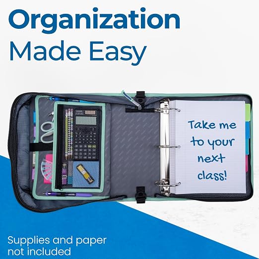 Case-it Zipper Binder | 3-Inch O-Rings | 600-Sheet | D-146 Northern Lights | Mighty Zip Tab, 5-Subject Expanding File Folder, Multiple Pockets, Storage Organizer, Shoulder Strap, School & Office