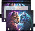 Cheetah Tiger Galaxy Pencil Pouch for 3 Ring Binder, 2 Pack Waterproof Pencil Bags Clear Window Pencil Case Zipper School Office Supplies