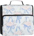 Blue Bows Pink Roses 3 Ring Binder Bag 1.5 inch Binder Organizer with Zipper Shoulder Strap 500 Sheet Documents Storage for School Office