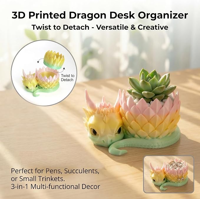 3D Printed Dragon Pencil Holder for Desk, Removable Dragon Egg Pen Holder, Cute Pencil Cup Desk Organizer for Pens, Pencils, Paper Clips, Makeup Brushes, Fantasy Desk Decor Gift for Kids