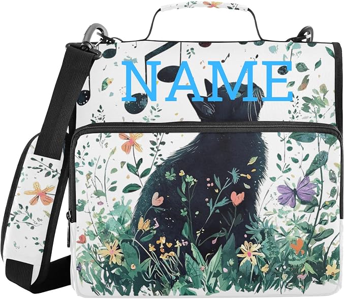 Personalized Cute Cat 3 D-Ring Binder Bag Zipper Organizer | Multi-Pocket with Handle and Detachable Shoulder Strap Holds 500 Sheets for School Office Supplies
