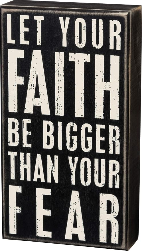 Primitives by Kathy 19440 Classic Black and White Box Sign, 5 x 9-Inches, Let Your Fath Be Bigger