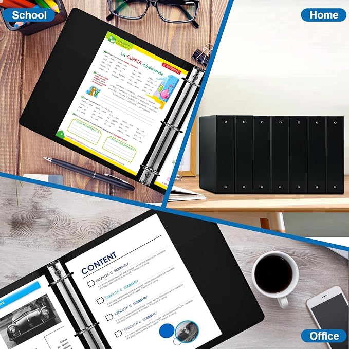 2 Inch 3-Ring Binder, 2" Round Ring Binder with 2 Inside Pockets, 6 Pack Black Binders, Clear View Cover, Holds Up to 450 Sheets 8.5" x 11" Paper，Study Binders for Office/Home/Back to School