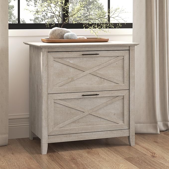 Bush Home Key West 2 Drawer Lateral File Cabinet in Washed Gray, Document Storage for Home Office, Accent Chest with Drawers