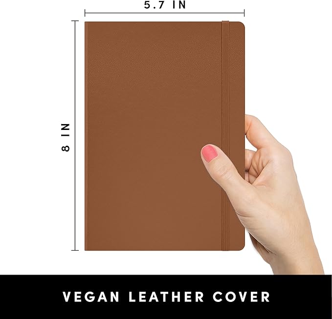 PAPERAGE Lined Journal Notebook, (Cognac), 160 Pages, Medium 5.6 in x 8 in - 100 GSM Thick Paper – Hardcover Journaling Notebook for Work, School & Note Taking