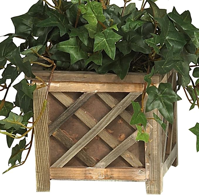 Nearly Natural 34 in Artificial Bougainvillea Topiary with Wood Box | Lifelike Pink Blooms, Maintenance-Free Lush Greenery, Rustic Decorative Wood Box, Indoor Home and Office Accents