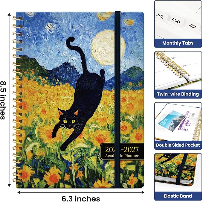 Taja Planner 2026-2027, Jul 2026-Jun 2027 Monthly & Weekly Calendar Planner | 6.3" x 8.5", Hardcover Academic Calendar, Teacher Student Agenda Book with Tabs, School Office Supplies, Midnight Stroll