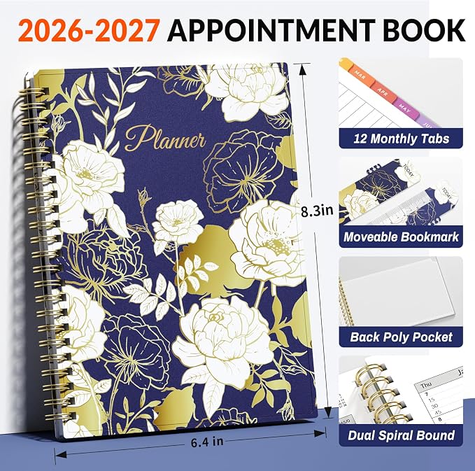 SUNEE 2026-2027 Appointment Book, Quarter-Hourly, Weekly & Monthly - from July 2026 to June 2027, 6.4"x8.3" Academic Planner, Flexible Cover, Note Pages, Bookmark, Spiral Binding, Vintage