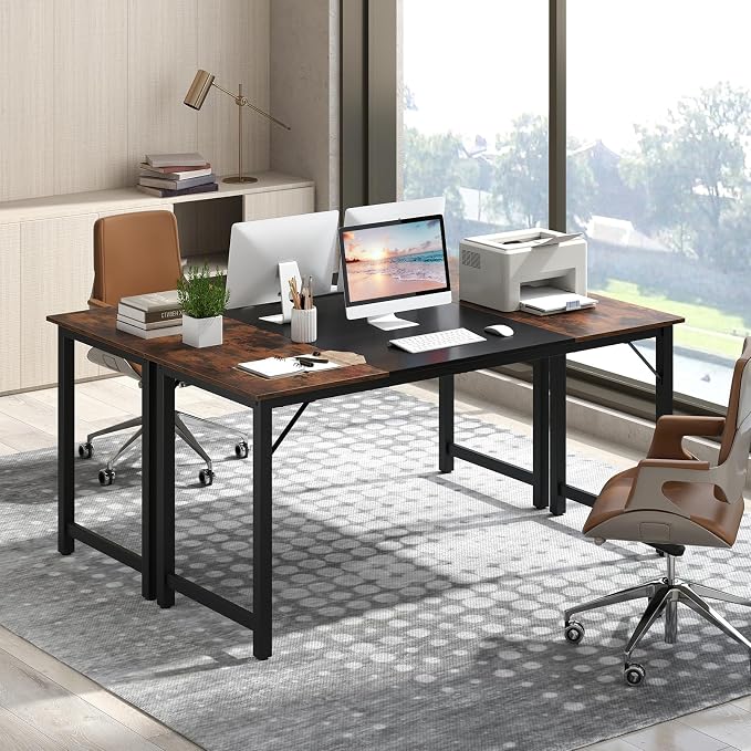 GIANTEX 63 Inch Computer Desk, Modern Simple Office Desk with Triangle Structure Metal Frame, Computer Workstations for Home Office, Study, Conference Room, Rustic Brown and Black