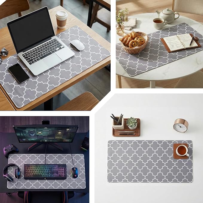 MASHDE Large Mouse Pad, 31.5 x 15.7in Desk Mat for Keyboard with Anti-Slip Rubber Base Smooth Surface, Moroccan Check Gaming Mousepad XL Mouse Pad for Desktop Office Home (Grey)