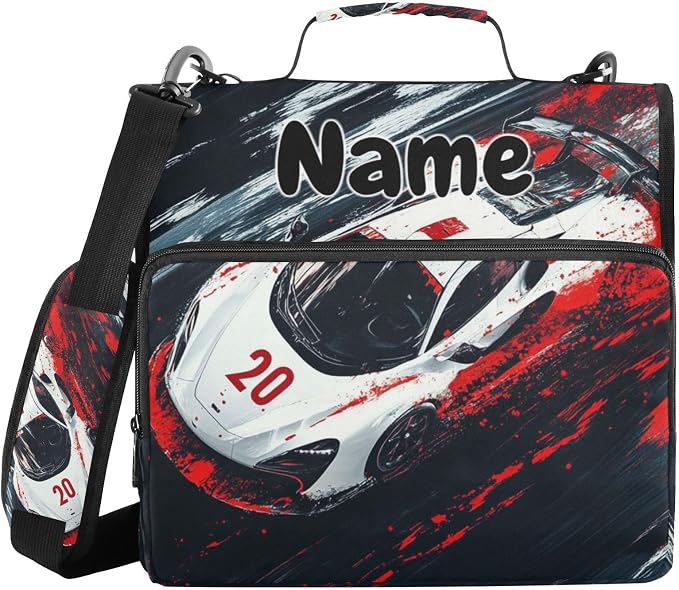 Custom Truck Racing Car 3 Ring Binder Bag 1.5 inch Personalized Name Binder Organizer 500 Sheet Documents Storage for School Office