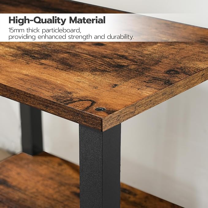 HOOBRO 2-Tier Printer Stand with Charging Station, Under Desk Printer Table, Printer Cart with Storage Shelves, Shelf for Small Spaces, for Home Office, Rustic Brown and Black BF38UPS01
