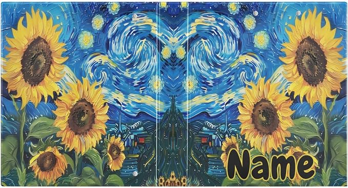 Custom 3 Ring Binder Sunflowers Starry Sky Night 1.5" Round Ring Binders Personalized Name View Binder with 200 Sheet for Kids School Supplies Women Men Office, 1 Pack