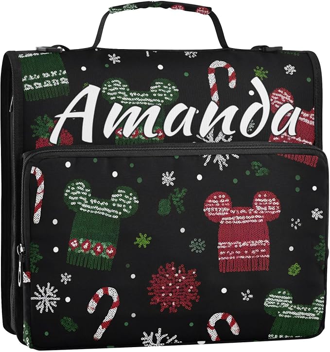 Custom 3 Ring Zipper Binder Mickey Mouse Snowflake Hat Personalized Name 1.5 inch Binders Large Capacity Multi Pockets for School Office Supplies