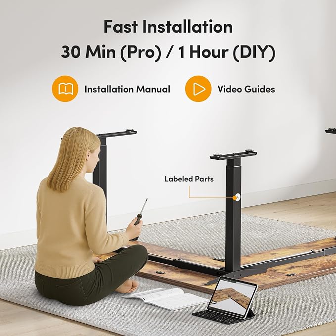 CubiCubi 63“ x 55" L Shaped Standing Desk Adjustable Height, Electric Corner Desk, Sit Stand Home Office Desk with Splice Board, Rustic Brown