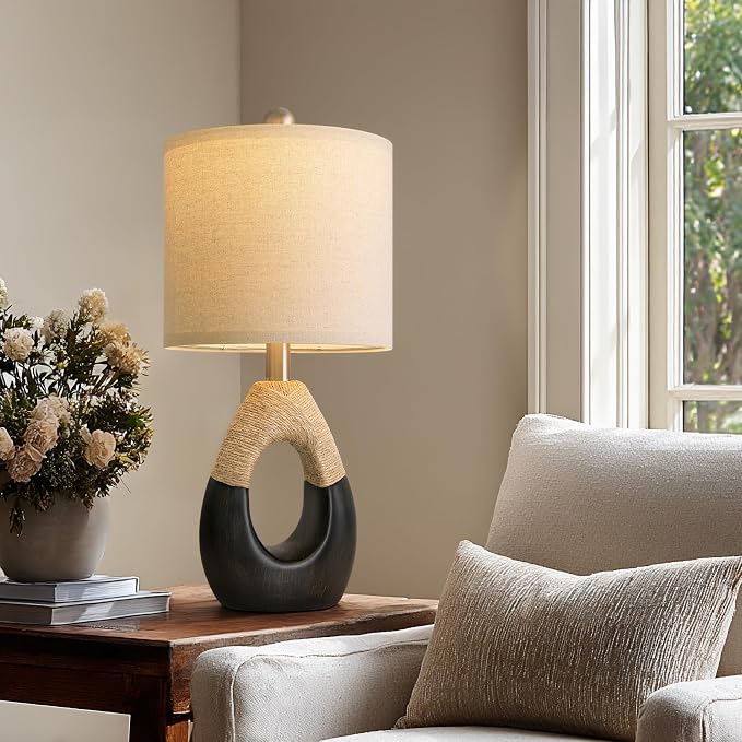 19" Table Lamps Set of 2, Bedside Lamps for Bedroom, Boho Lamps for Living Room, Rustic Lamps for Office, Vintage Design Nightstand Lighting (Bulb Not Included, Black)