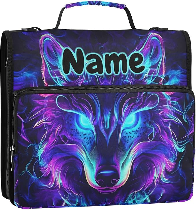 Custom Mystical Wolf Face 3 Ring Binder Bag 1.5 inch Personalized Name Binder Organizer 500 Sheet Documents Storage for School Office