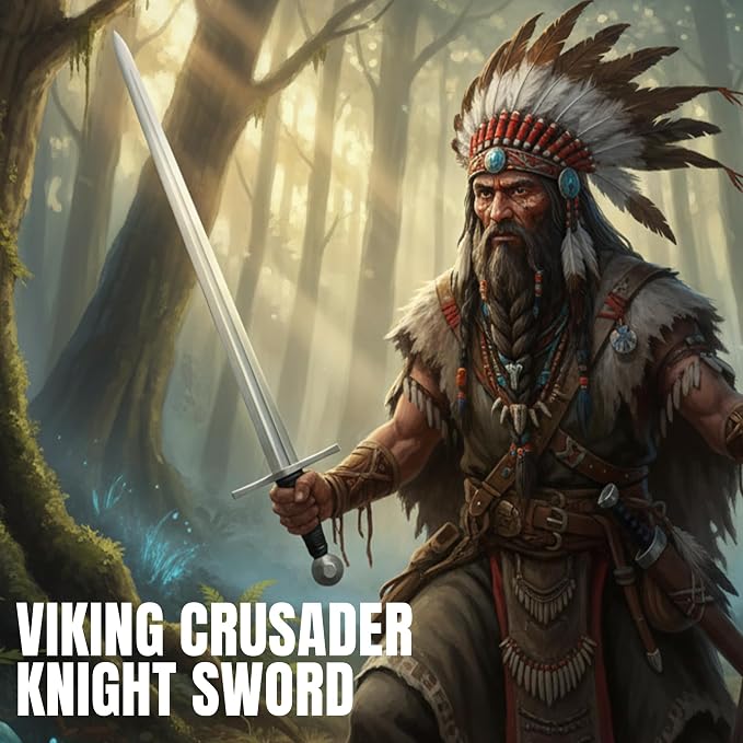 SZCO 36.5" Battle Tested Broad Medieval Sword – Collectible Viking Crusader Knight Sword with 29" Carbon Steel Blade, Leather Wrapped Scabbard & Classic Hilt