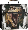3 Ring Zipper Binder Dinosaur Binder Organizer Portfolio with File and Shoulder Strap & Handle Large Capacity File Folder