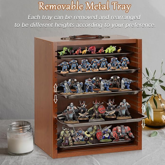 Miniature Carrying Case, Wooden Display Case for Action Figures, Brown | Miniature Storage, Miniature Display Case, Miniatures Transport Case, Display Shelf for Collectibles & Mini Figures