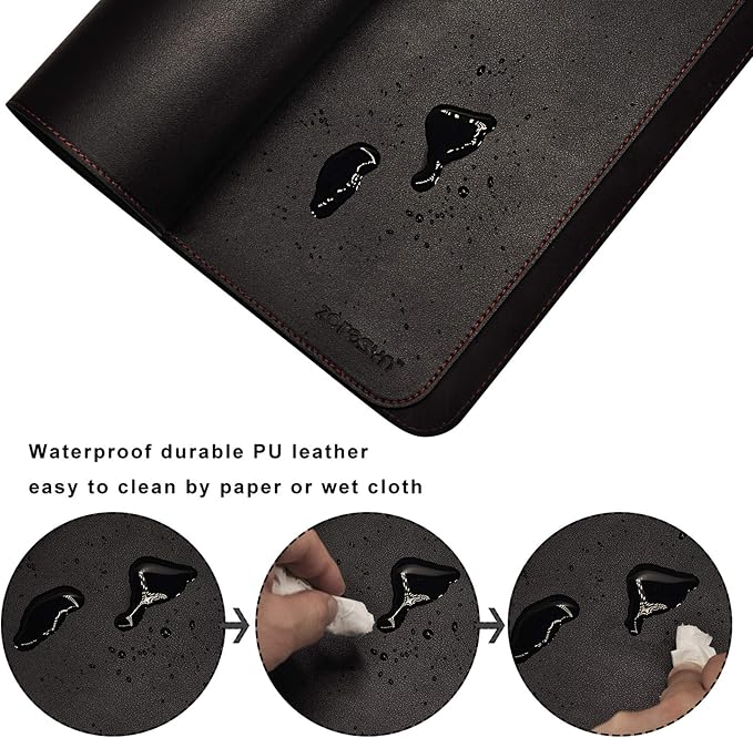 ZORESYN PU Leather Desk Pad (55.1"x15.8") - Waterproof Office Desk Mat for Keyboard and Mouse - Black Extended Mouse Pad with Nonslip Base