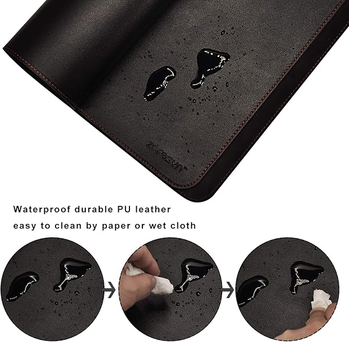 ZORESYN XL Large Desk Pad (47.2" x 15.8") - PU Leather Office Desk Mat for Keyboard and Mouse - Waterproof Surface with Nonslip Base - Black Extended Mouse Pad for Home & Office