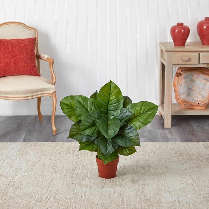 Nearly Natural Artificial Large Leaf Philodendron Real-Touch Room Decor | Eighteen Rich-Green Leaves, Fabulous Tropical Accent, Sturdy 7-Inch Nursery Pot Included, Perfect for Home or Office Display