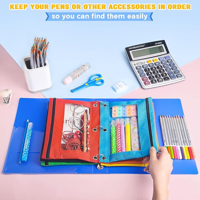 Ochido Pencil Pouch for 3 Ring Binder,Bulk,30 Pack in Assorted Colors,Sturdy and Durable Zipper Pencil Case with Clear Window,3-Hole Binder Cloth Pencil Bag for Storing School Office Supplies | Sturdy Durable Smooth Zipper Pencil Case with Clear Window...