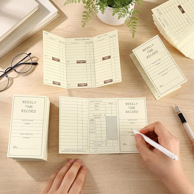 250 Count Weekly Employee Time Cards Preprinted Record Time Sheets Pocket Size 5 x 2.67 Inches Two Sided Yellow Print Timecards for Punch Clock Attendance Payroll Recorder Business
