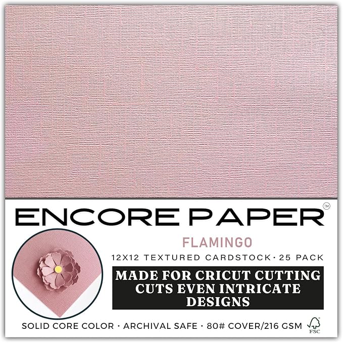 Flamingo—12x12 Textured Cardstock | 80lb Textured Pink Scrapbook Paper | Premium Cardstock for Cricut Cutting | 25 Sheets