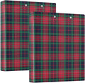 Red and Green Plaid 3 Ring Binder 1.5" Decorative D-Ring Binder with Clipboard&3 Clear Pockets, Holds 200 Sheets A4 Size Paper Waterproof Binders for School Home Office|2 Pack