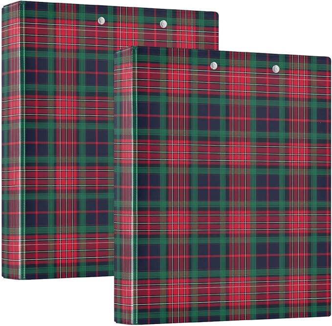 Red and Green Plaid 3 Ring Binder 1.5" Decorative D-Ring Binder with Clipboard&3 Clear Pockets, Holds 200 Sheets A4 Size Paper Waterproof Binders for School Home Office|2 Pack