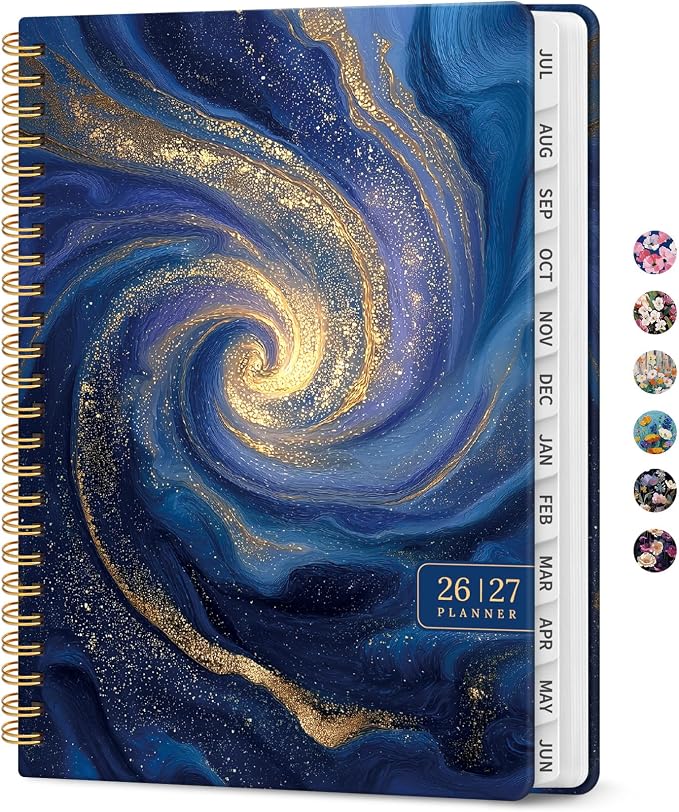 Planner 2026-2027, Monthly & Weekly Jul 2026-Jun 2027 Calendar Book | 6.3" x 8.5", Hardcover Spiral Planner with Tabs, School Pretty Agenda for Women, Students, Teachers, Celestial Current