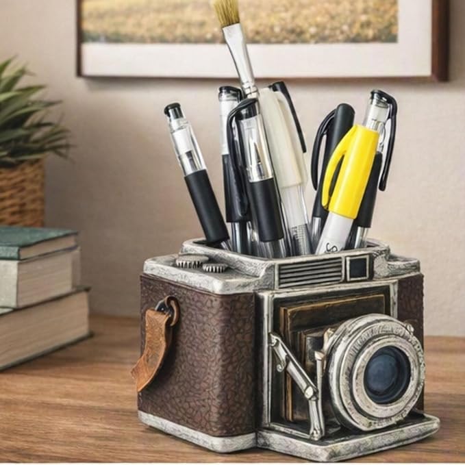 Bellaa Camera Pen Pencil Holder Vintage Retro Antique Style Shabby Chic Desk Organizer Office Farmhouse Decor Photography Gift 24094
