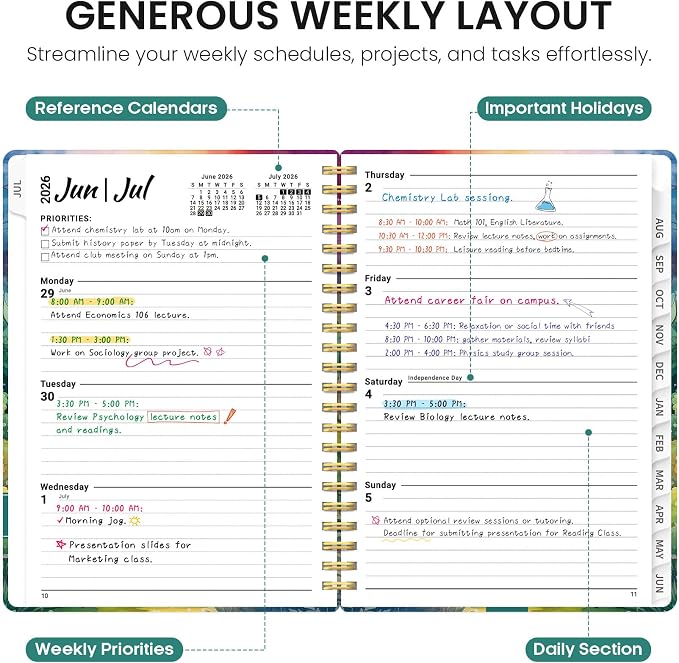 Taja Planner 2026-2027, Jul 2026-Jun 2027 Monthly & Weekly Calendar Planner | 8.5" x 11", Hardcover Academic Calendar, Teacher Student Agenda Book with Tabs, School Office Supplies, Mystic Forest