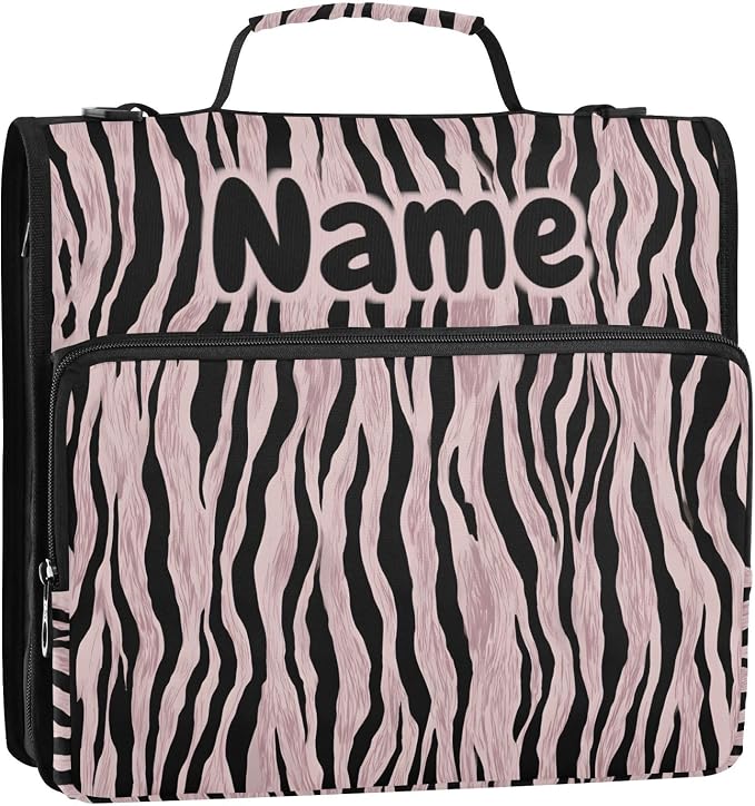 Custom Rose Gold Black Zebra Print 3 Ring Binder Bag 1.5 inch Personalized Name Binder Organizer 500 Sheet Documents Storage for School Office