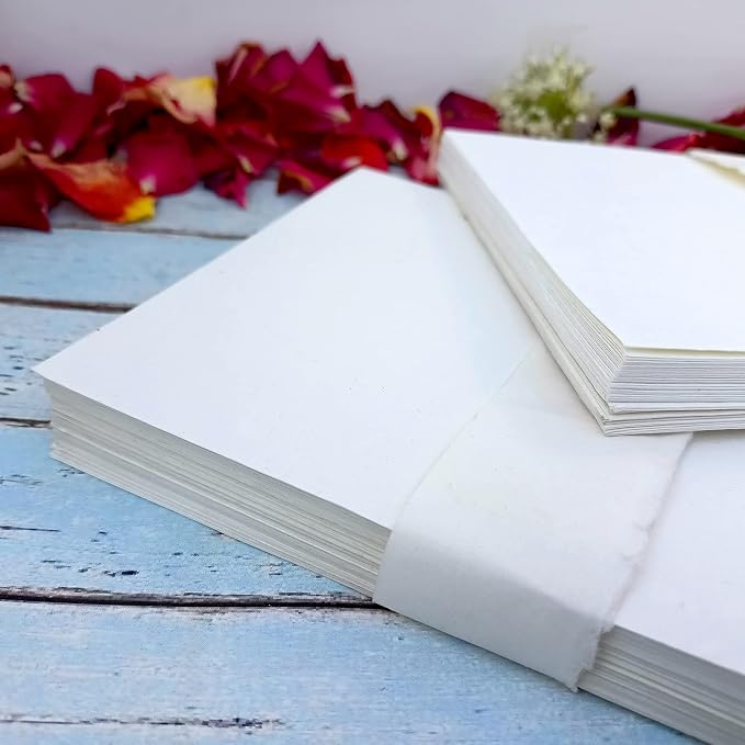 E-Tailor® 5x7 Wedding Invitation Paper, Baby Shower Card Stock Handmade Paper, Cotton Paper, Wedding Paper, Smooth Watercolor Paper, Calligraphy Paper, Rag Paper 300gsm Pack of 50 Blank Card Stock