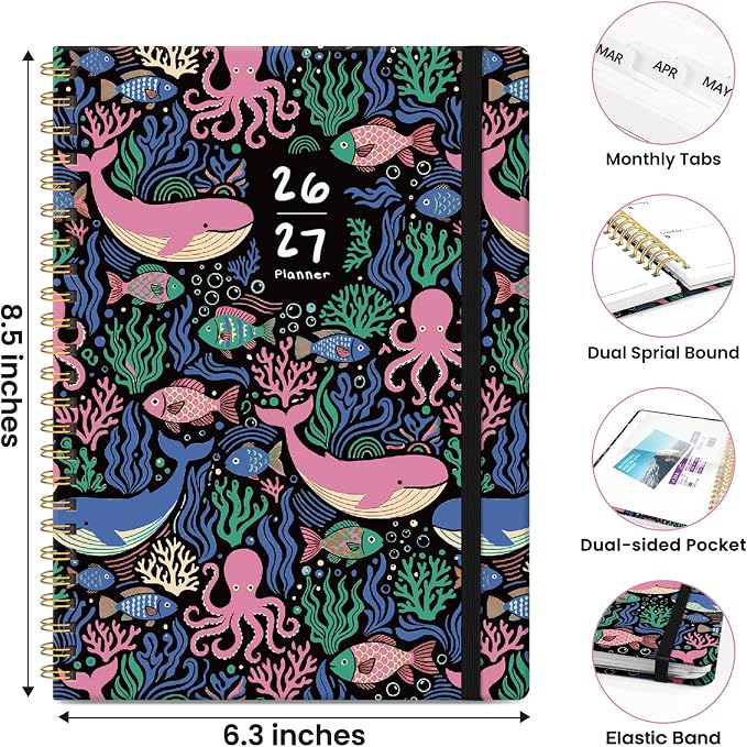 ZOTIA Academic Planner 2026-2027, Monthly & Weekly Jul 2026-Jun 2027 | Pelagia Parade, 6.3" x 8.5" Calendar Planner for Women, Hardcover Pretty Organizer for Women, School Office Home Supplies