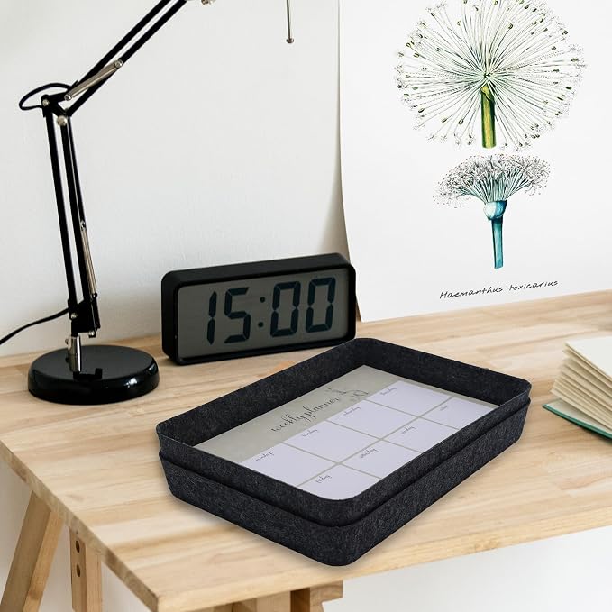 2pc Office desk drawer organizer tray documents Storage bin Charcoal