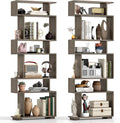 Tangkula 6-Tier S-Shaped Bookshelf, 64" Freestanding Geometric Bookcase, Home Office Wood Storage Shelf with Anti-Toppling Device, Room Divider Display Rack for Study Living Room (2, Grey Oak)