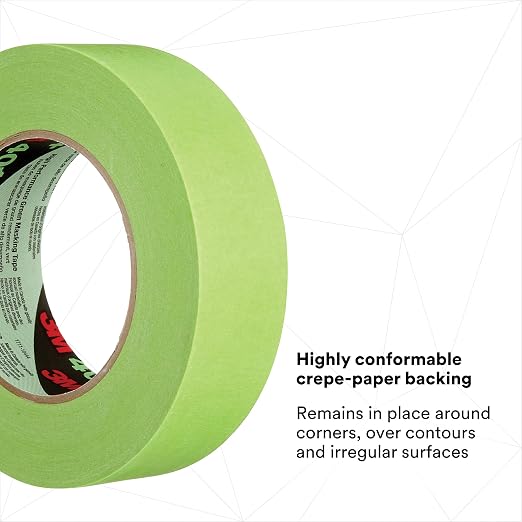 3M High Performance Green Masking Tape 401+, 36 mm x 55 m, 16 Rolls/Case | 6.7 mil, Superior Adhesion, Clean Removal, Highly Conformable, Paint-Bleed Resistant