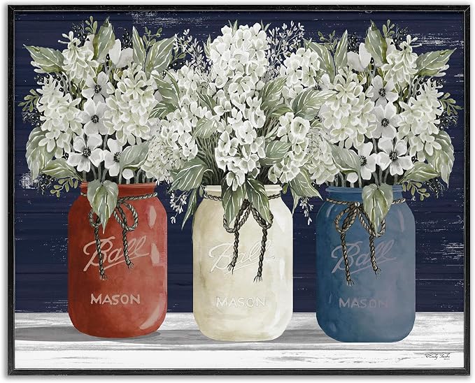 Americana Floral Bouquet Still Life, 16 x 20 Inch Framed Giclée Print | Stupell Industries · By Cindy Jacobs · Ready to hang once unboxed · Fits farmhouse or country charm decor · Made in USA