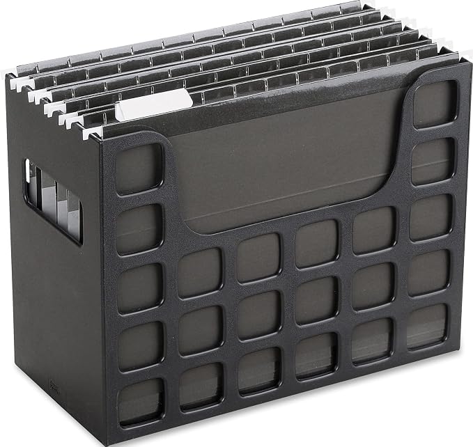 Pendaflex Portable Desktop File, Document Holder for Home and Office, Plastic Organizer Box, Side Handles, Hanging File Folders, Tabs & Inserts, Letter Size, 9-1/2 x 12-3/16 x 6 Inches, Black (23013)