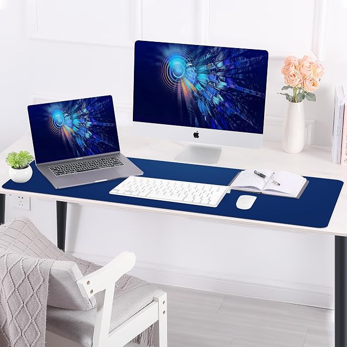AFIING Cork Desk Mat, Sapphire Blue, 35.4" x 17" | Natural Cork & PU Leather, Non-Slip, Waterproof, Large Mouse Pad for Office, Home & Gaming